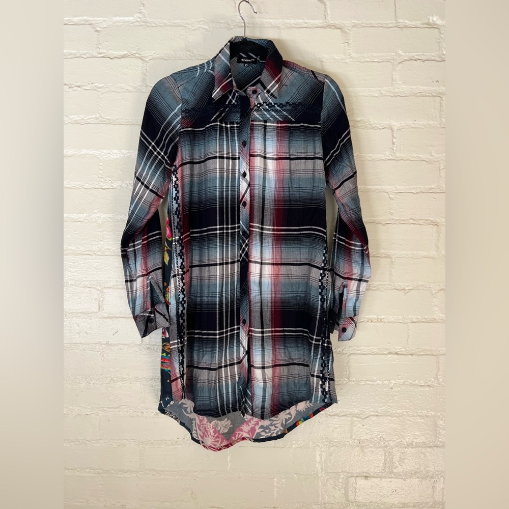 Tolani Multicolor Plaid Shirt XS Soft Blouse